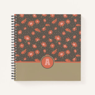 Cuaderno Flores marrones rosadas de coral monogramadas