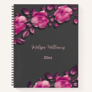 Cuaderno Flores metálicas brillantes rosadas
