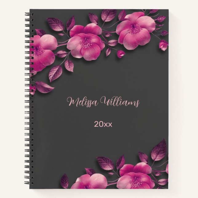 Cuaderno Flores metálicas brillantes rosadas (Anverso)