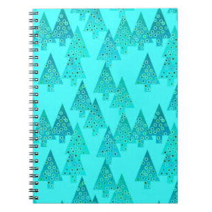 Cuaderno Flores modernas árboles de Navidad - aqua y pavo r