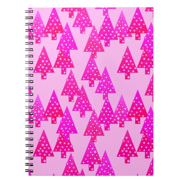 Cuaderno Flores modernas árboles de Navidad - rosa fucsia (Frente)