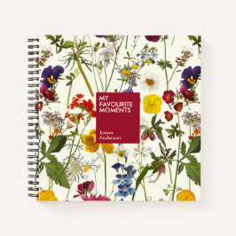Cuaderno Flores Modernas Presionadas Patrón Elegante