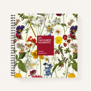 Cuaderno Flores Modernas Presionadas Patrón Elegante