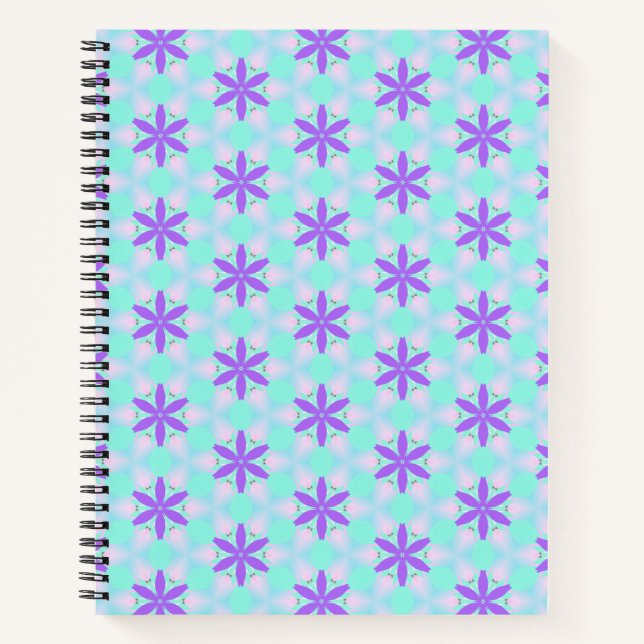 Cuaderno Flores moradas con mantas acuamarinas y rosadas (Anverso)