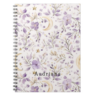 Cuaderno Flores moradas de luna de oro