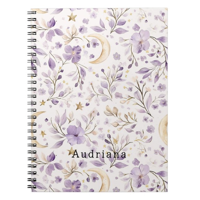 Cuaderno Flores moradas de luna de oro (Frente)