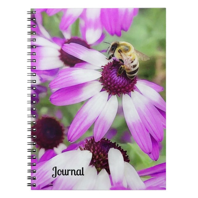 Cuaderno Flores moradas de margarita y remate de abejas (Frente)