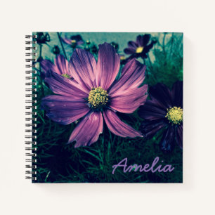 Cuaderno Flores moradas oscuras personalizadas