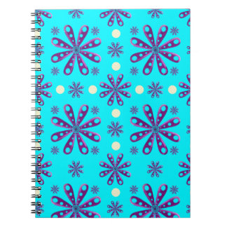 Cuaderno Flores Moradas Retro sobre Fondo Azul