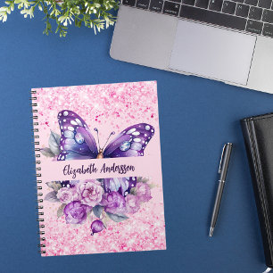 Cuaderno Flores moradas rosadas de mariposa