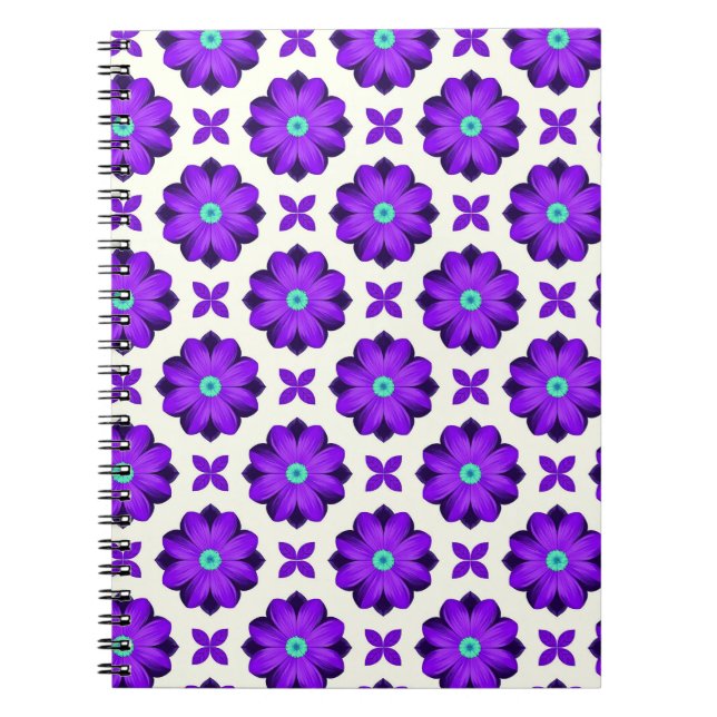 Cuaderno Flores Moradas Vibrantes y Motivos de Hoja (Frente)