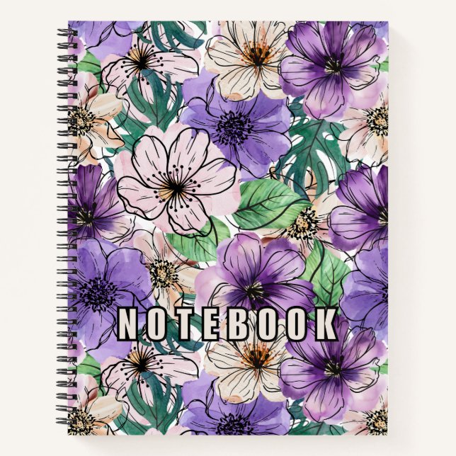 Cuaderno Flores moradas y rosas (Anverso)