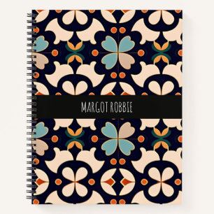 Cuaderno Flores Naranja azul isométrico Patrón retro floral