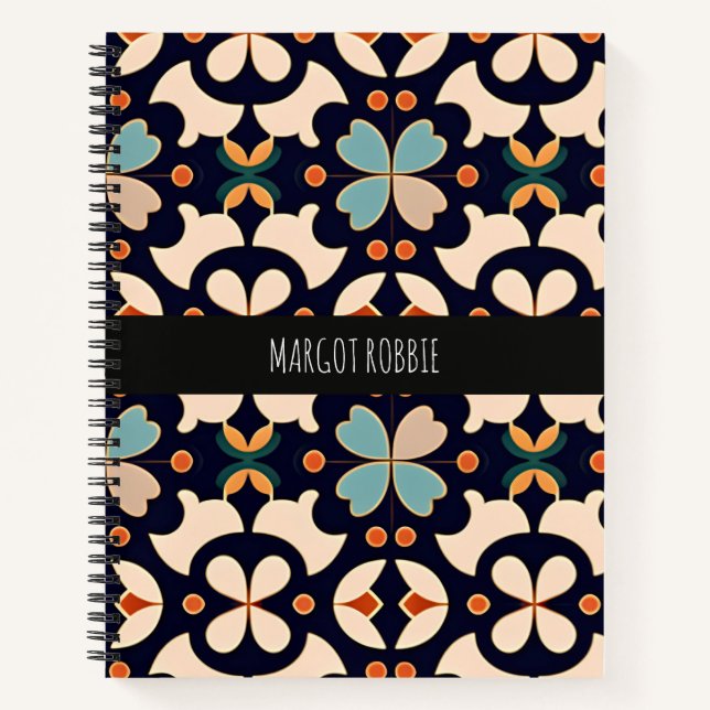 Cuaderno Flores Naranja azul isométrico Patrón retro floral (Anverso)