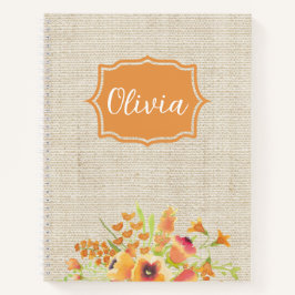 Cuaderno Flores Naranjas de acuarela personalizadas en Burl