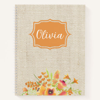 Cuaderno Flores Naranjas de acuarela personalizadas en Burl