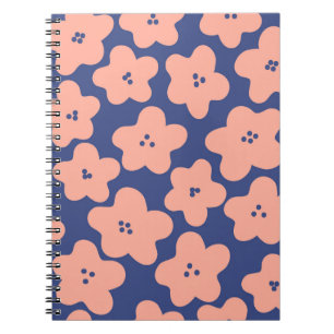 Cuaderno Flores naranjas pastel divertidas sobre fondo azul