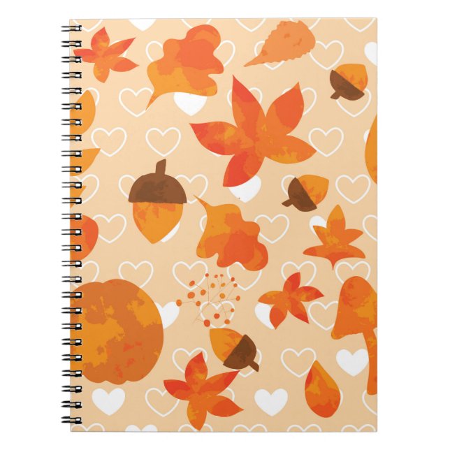 Cuaderno Flores naranjas: Patrón Doodle de mano. (Frente)