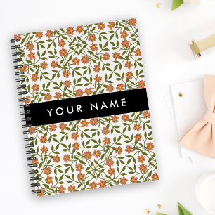Cuaderno Flores Naranjas, Patrón Floral, Boho, Tu Nombre