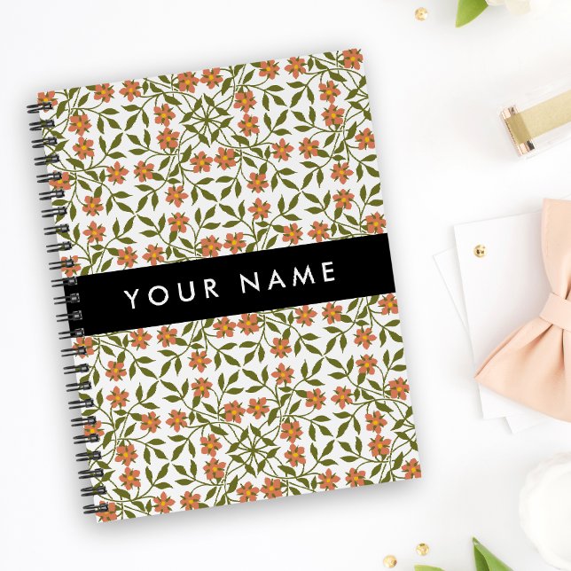 Cuaderno Flores Naranjas, Patrón Floral, Boho, Tu Nombre (Subido por el creador)