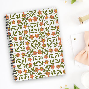 Cuaderno Flores naranjas, patrón floral, vegetación, boho