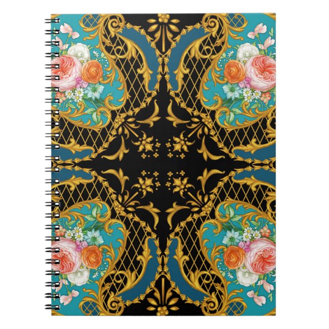 Cuaderno Flores Naranjas rosas: composición cuadrada (Frente)