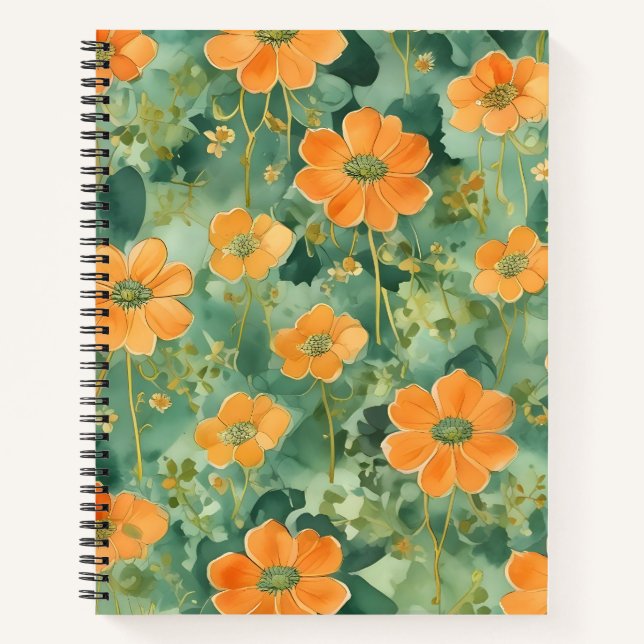 Cuaderno Flores Naranjas sobre Lecho de Hojas (Anverso)