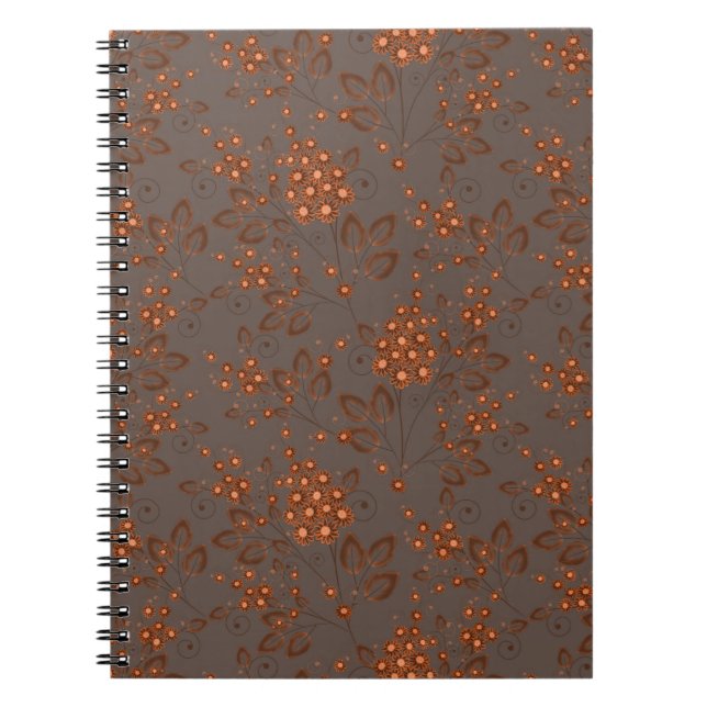 Cuaderno Flores naranjas sobre un fondo gris parduzco. (Frente)