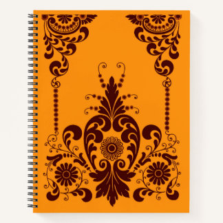Cuaderno flores naranjas y estampado de volutas