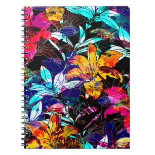 Cuaderno flores naturales y hojas acuarela sin costura