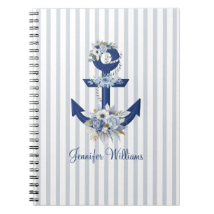 Cuaderno Flores Náuticas Personalizadas Rayas Azul Marino