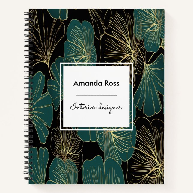 Cuaderno Flores negras azul verdoso botánicas con acento do (Anverso)