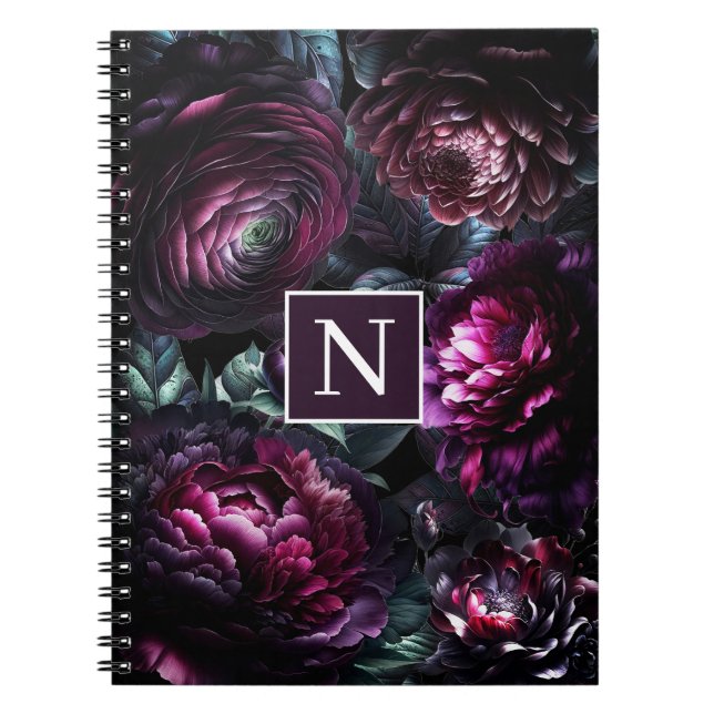 Cuaderno Flores Negras Encantadas Jardín Floral Audaz Malhu (Frente)
