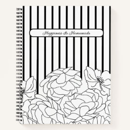 Cuaderno Flores negras y blancas con rayas