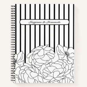 Cuaderno Flores negras y blancas con rayas