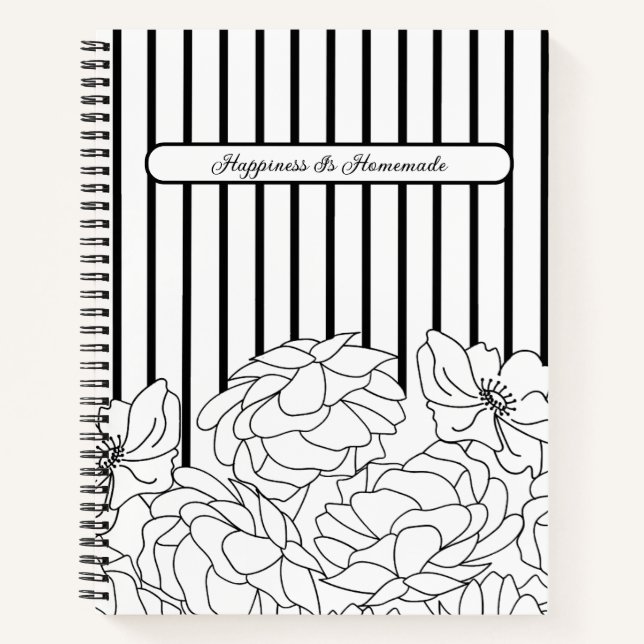 Cuaderno Flores negras y blancas con rayas (Anverso)