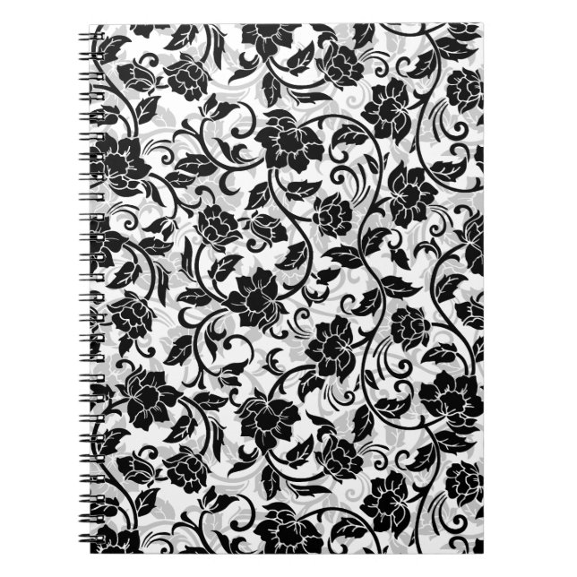 Cuaderno Flores negras y grises giratorias (Frente)