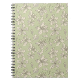 Cuaderno Flores oscidas en verde oliva - patrón sin fisuras
