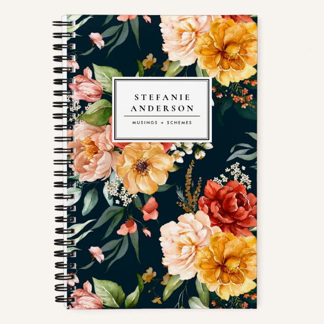Cuaderno Flores otoñales de color de agua y patrón de veget (Anverso)