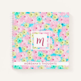 Cuaderno Flores Pastel Monograma Cuadrado