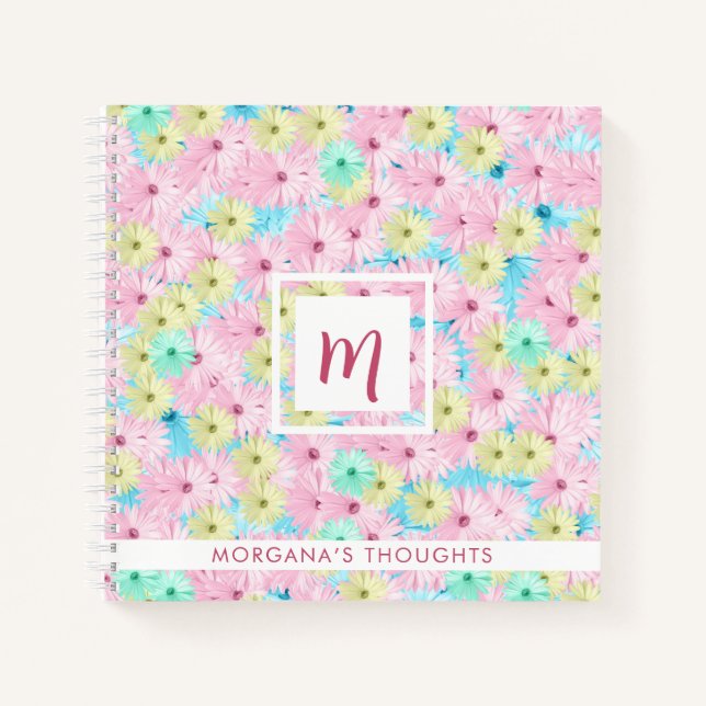Cuaderno Flores Pastel Monograma Cuadrado (Anverso)