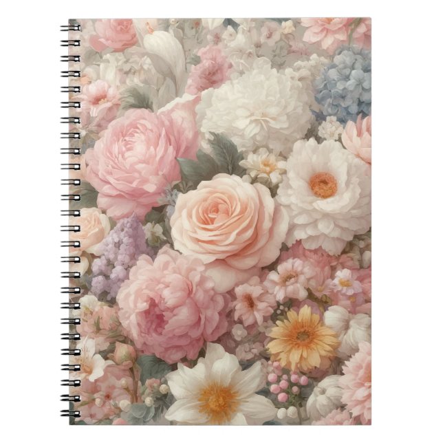 Cuaderno Flores Pastel Shabby Chic Rosa Patrón Floral (Frente)