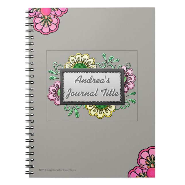 Cuaderno Flores pasteles en gris suave y cálido (personaliz (Frente)