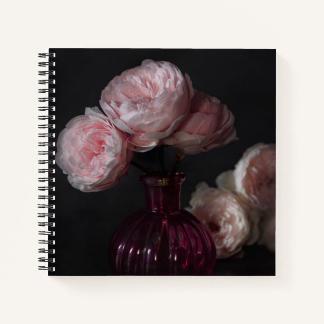 Cuaderno Flores | Peonías rosadas pálidas en grano (Anverso)