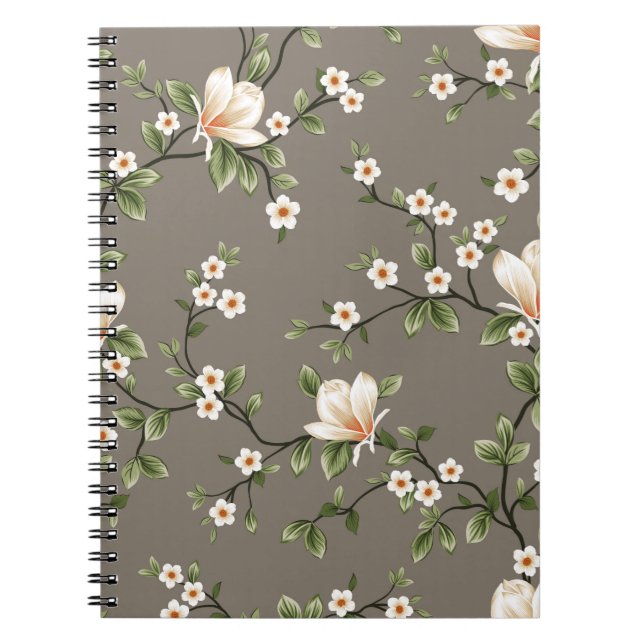 Cuaderno flores pequeñas recolectadas con un patrón de hoja (Frente)