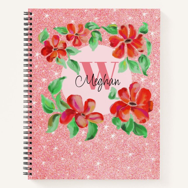 Cuaderno Flores pintadas a mano Purpurinoso rosa Rubor (Anverso)