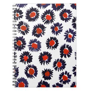 Cuaderno Flores pintadas a mano, tónica roja y azul.