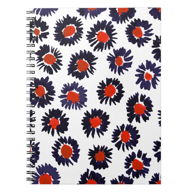 Cuaderno Flores pintadas a mano, tónica roja y azul. (Frente)