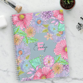 Cuaderno Flores pintadas a mano y hojas botánicas