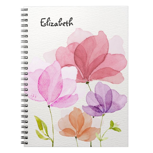 Cuaderno Flores Pintadas De Mano De Agua Pastel Elegante (Frente)